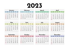 calendário para 2023 isolado em um fundo branco vetor