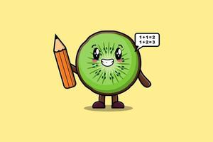 estudante inteligente de desenho animado bonito de kiwi com lápis vetor