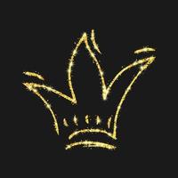 coroa desenhada à mão com glitter dourado. rainha de esboço de graffiti simples ou coroa de rei. coroa imperial real e símbolo do monarca isolado em fundo escuro. ilustração vetorial vetor