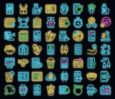 conjunto de ícones de aplicativos de dieta neon vetorial vetor