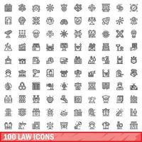 conjunto de 100 ícones de lei, estilo de estrutura de tópicos vetor