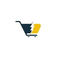 carrinho de compras com o ícone do logotipo em flash. ilustração de ícone de vetor de logotipo de trovão de carrinho