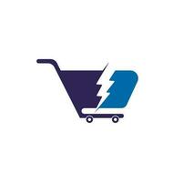 carrinho de compras com o ícone do logotipo em flash. ilustração de ícone de vetor de logotipo de trovão de carrinho