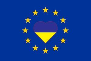 bandeira da ucrânia em forma de coração no fundo do conceito de união europeia flag.ukraine e ue. ilustração vetorial. vetor