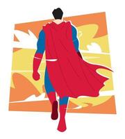 super-herói voar no céu. vista traseira. noite, nuvem. adequado para cartazes, ficção, temas de fantasia, etc. ilustração vetorial plana vetor