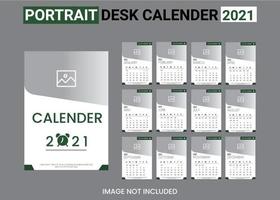 conjunto de modelo de calendário 2021 branco e verde vetor