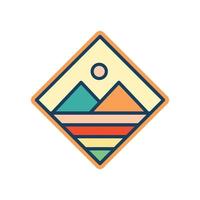 design de distintivo de logotipo de montanha de praia do sol abstrato. ilustração em vetor ícone de design de logotipo