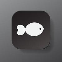 botão quadrado preto com ícone de contorno de peixe branco, peixe branco no prato. ilustração em vetor sinal símbolo plana isolada em fundo cinza. conceito de nutrição saudável
