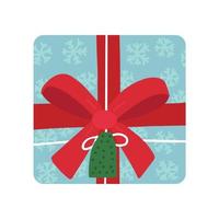 caixa de presente de natal com fita vermelha e ilustração isolada de arco. vetor clipart de presente de natal