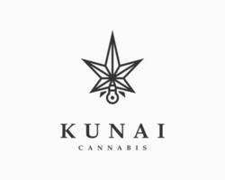 folha de cannabis cânhamo erva erva daninha cbd thc sativa kunai faca assassino samurai ninja vector design de logotipo