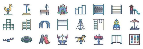 coleção de ícones relacionados ao playground, incluindo ícones como piscina de bolas, barra de queixo, barra de salto, anéis, ver serra e muito mais. ilustrações vetoriais, conjunto perfeito de pixels