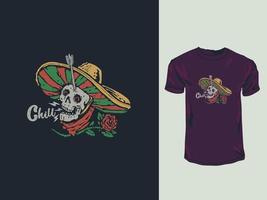 design de camiseta vintage de caveira de sombrero mexicano vetor