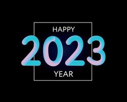 feliz ano novo 2023 futuro metaverso neon texto neon com efeito metálico, números e linhas de futurismo. vetor cartão, banner, ilustração 3d de cartaz de parabéns. luz eletrônica na moda moderna