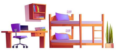material de interior de albergue ou dormitório estudantil vetor