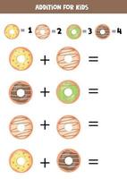 adição para crianças com rosquinhas coloridas fofas. vetor