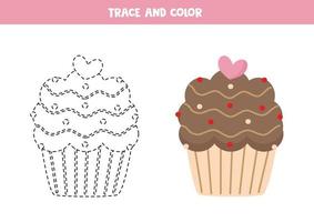 trace e colore o cupcake dos desenhos animados. planilha para crianças. vetor