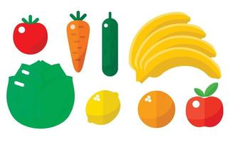 conjunto de ícones de vegetais de frutas ecológicas, estilo simples vetor