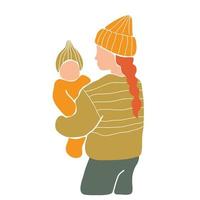 mãe segurando e abraçando o bebê. conceito de união e parentalidade. ilustração vetorial desenhada à mão em estilo abstrato minimalista vetor