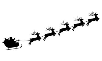 renas de natal estão carregando papai noel em um trenó com presentes. vetor