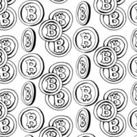 padrão preto e branco com moeda bitcoin vetor