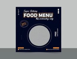 post de mídia social de menu de comida deliciosa e design de modelo de banner da web vetor