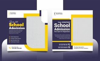 banner de postagem de mídia social de admissão escolar, panfleto quadrado de postagem de mídia social educacional de volta ao modelo de design de banner da web da escola vetor
