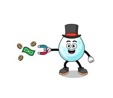 ilustração de personagem de gota de leite pegando dinheiro com um ímã vetor