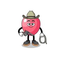 personagem mascote do símbolo do coração como um cowboy vetor