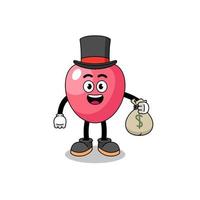 coração símbolo mascote ilustração homem rico segurando um saco de dinheiro vetor