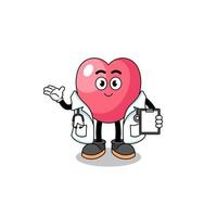 mascote dos desenhos animados do médico do símbolo do coração vetor