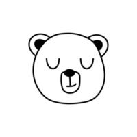 cabeça de urso doodle. focinho preto e branco de um urso. vetor de pelúcia fofo