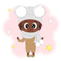 linda garota afro em roupas de inverno ilustração vetorial de natal vetor
