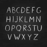 alfabeto de vetor de giz. letras desenhadas à mão retrô az isoladas na lousa. fonte sem serifa. símbolos latinos de caligrafia maiúscula.