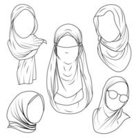 design de contorno de mulher hijab. coleção de logotipos de linha feminina hijab vetor