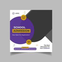 post de mídia social de admissão escolar e modelo de design de banner vetor