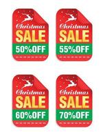 conjunto de adesivos vermelhos de venda de natal. venda 50, 55, 60, 70 de desconto vetor