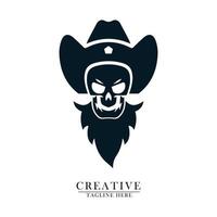 vetor de logotipo de ícone de barba de caveira de cowboy