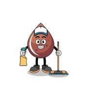 mascote de personagem de gota de chocolate como serviços de limpeza vetor