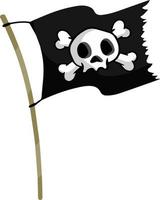 bandeira pirata. crânio e ossos na fita preta. elemento da morte. emblema e símbolo de roubo e ladrão. ilustração plana dos desenhos animados. jolly roger vetor