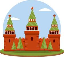 residência do presidente russo na praça vermelha. Kremlin de Moscou. destino turístico para passeio à capital. fortaleza com torre e muralha. uma atração turística. ilustração plana de desenho animado vetor