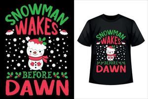 boneco de neve acorda antes do amanhecer - modelo de design de camiseta de natal vetor