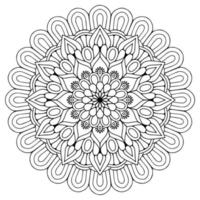 página para colorir com mandala redonda preto e branco com padrão floral com flor no centro vetor