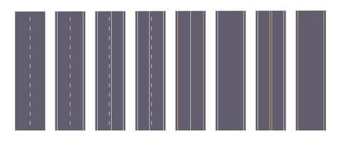 estradas de asfalto com linhas pontilhadas ou sólidas e marcações de estrada conceito vertical ilustração vetorial plana. vetor