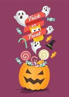 cesta de abóbora de halloween no cartaz de doces ou travessuras vetor