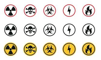 sinal amarelo do círculo de aviso de perigo. sinal de radiação, sinal tóxico e ícone de vetor de risco biológico isolado no fundo branco.