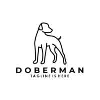 logotipo de silhueta de arte de linha de cachorro doberman para pet shop vetor