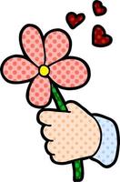 mão de desenho animado segurando uma flor vetor