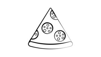fatia de pizza em um fundo branco, ilustração vetorial. apetitosa pizza em massa fina recheada com salsicha e queijo. decoração da cozinha, restaurante e café. almoço delicioso, comida rápida vetor