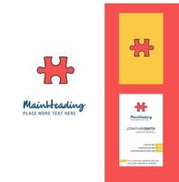 logotipo criativo de peça de quebra-cabeça e vetor de design vertical de cartão de visita