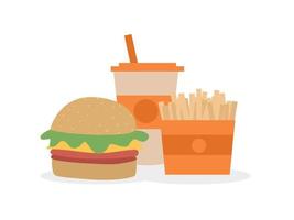 refeição de fast food hambúrguer colorido batatas fritas e refrigerante vetor